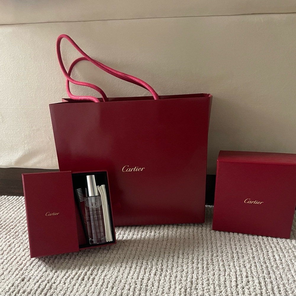 Cartier Red Bag and Boxes and Lotion cleaning kit for Cartier jewelry